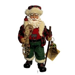 Kurt Adler Northwoods Santa Trapper Snow Shoes Plaid Jacket Hat 11" Tall